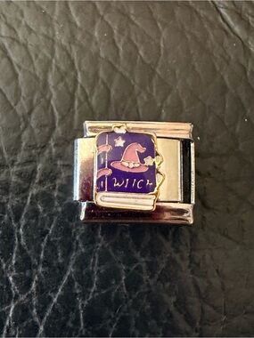 Witchy Spell Book Italian Charm Link – Purple & Gold Enamel
